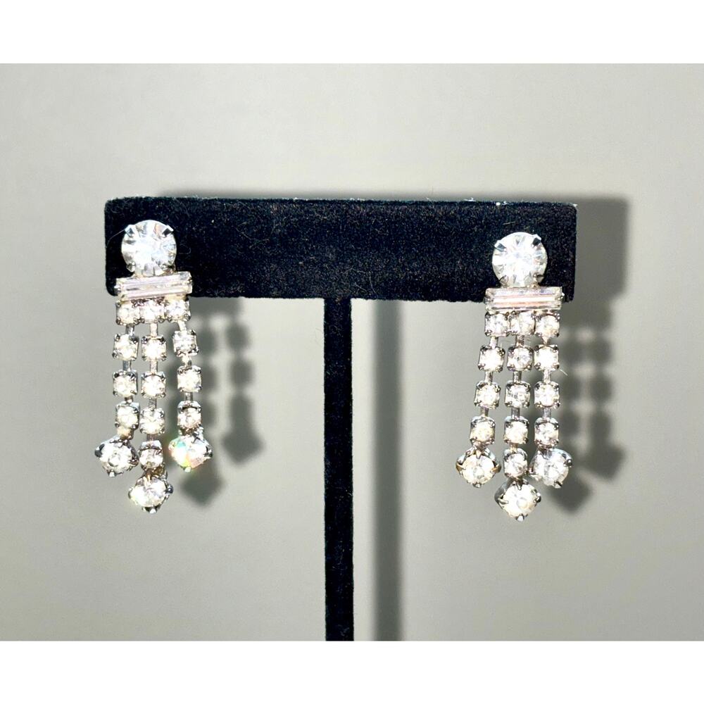 Vintage 1950's Screw back Rhinestone Dangle Non-Pierced Earrings
